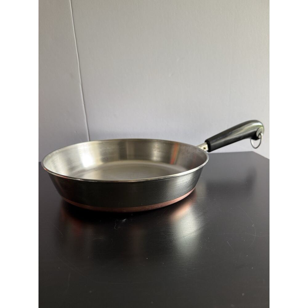 VTG Revere Ware 9" Skillet Copper Bottom Stainless Frying Pan 1801 Clinton ILL